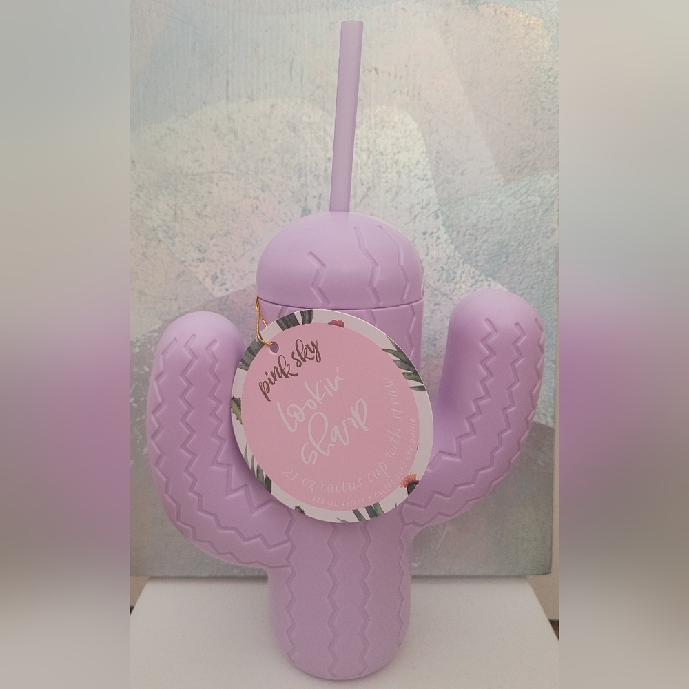 Pink Sky Cactus Cup w Straw